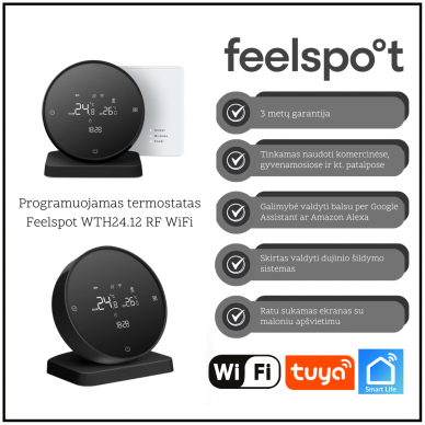 Belaidis programuojamas termostatas Feelspot WTH24.12 RF, WiFi, Tuya