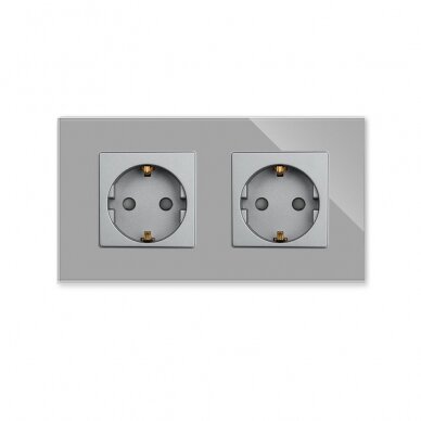 Double socket with glass frame Feelspot, gray