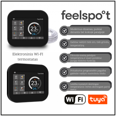 Elektroninis WI-FI termostatas (termoreguliatorius) Feelspot WTH07.36 black, Tuya