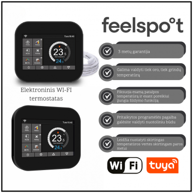 Elektroninis WI-FI termostatas (termoreguliatorius) Feelspot WTH07.36 black, Tuya