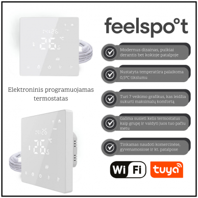 Grindinio šildymo tinklelis Wellmo MAT + programuojamas termostatas Feelspot WTH22.16 NEW WiFi 1