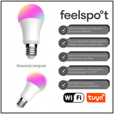 Išmanioji lemputė Feelspot FS-BL01W E27 Wi-fi, RGB, Tuya