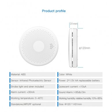 Išmanusis dūmų ir CO jutiklis Feelspot FS-CSS01W WiFi, Tuya 8