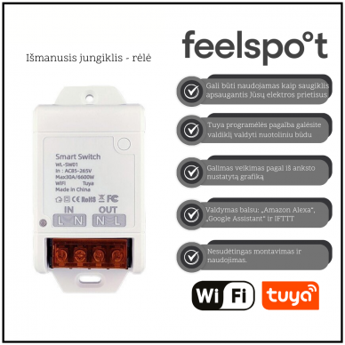 Išmanusis jungiklis - rėlė Feelspot FS-WB06W Wi-fi, Tuya