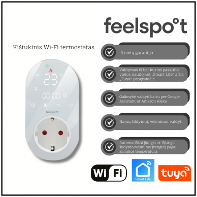 Kištukinis Wi-Fi termostatas Feelspot WH22.09 Tuya