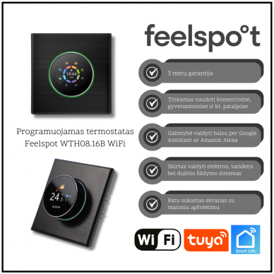 Programuojamas termostatas Feelspot WTH08.16B WiFi, juodas, Tuya, Smart Life