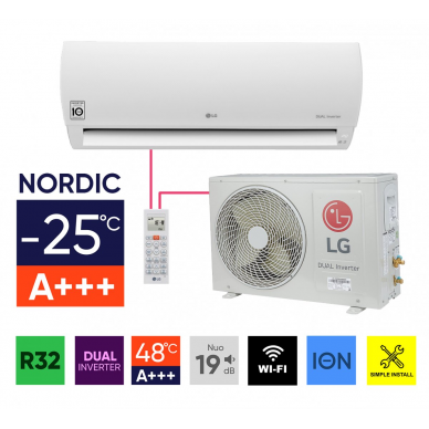 Sieninių mono-split šildymo-kondicionavimo sistemų LG Prestige Nordic komplektai